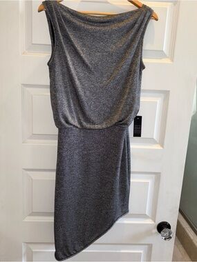 Black Halo Womens Gray Sheath Dress Cowl Neck Sleeveless S Asymmetrical NWT